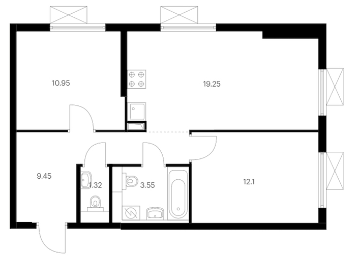 2-комнатная квартира 56.62 м², 2/24 эт., ЖК «Заречный парк»